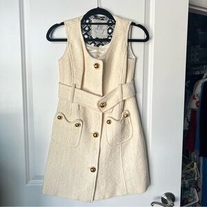 Vintage 1960s Milly Cream Textured Sleeveless Coat Dress with Gold Buttons